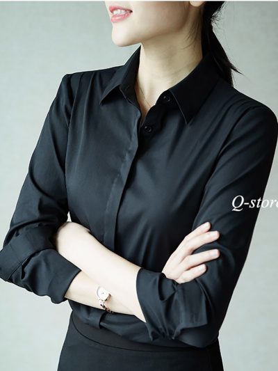 Áo sơ mi công sở nữ kiểu Hàn Quốc màu trắng tay dài