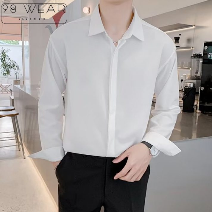 Áo sơ mi nam dài tay cao cấp 98WEAR Chất liệu lụa mềm mịn , kiểu dáng Hàn Quốc