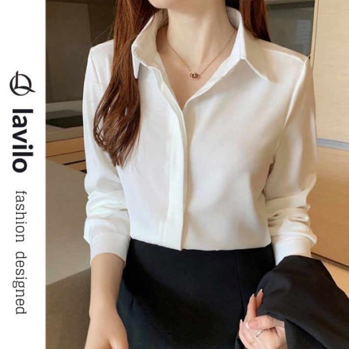 Áo Sơ Mi Kiểu Hàn Quốc nữ công sở tay dài kiểu dấu nút LAVILO