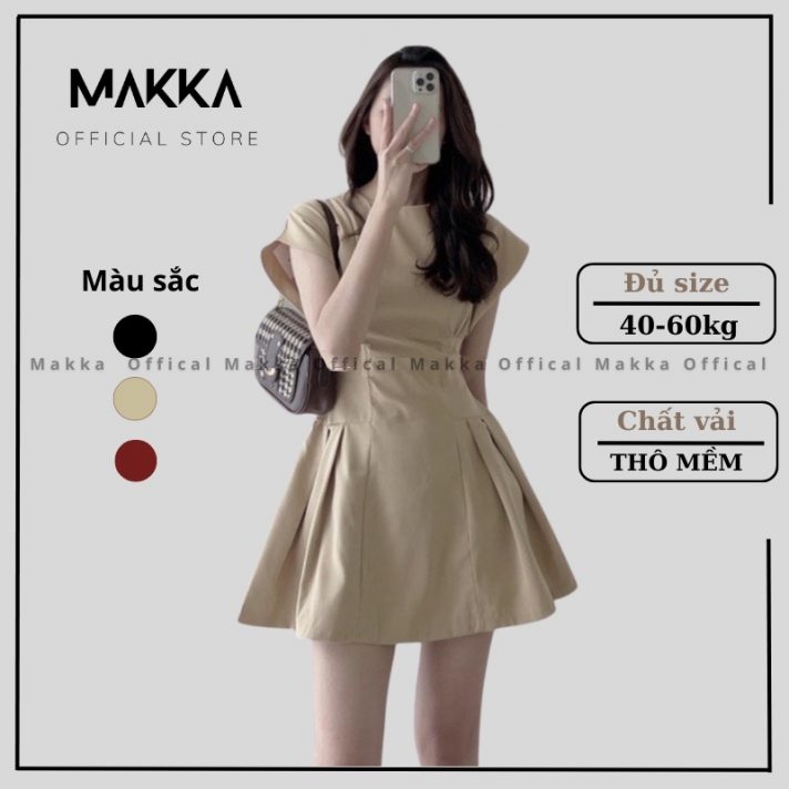 Đầm dạ hội Hàn Quốc Đầm xếp li dáng xòe ôm eo đầm cánh rơi MAKKA 5923